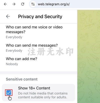 Telegram web show 18+ content